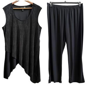 Antthony 2 Piece Black Sleeveless Sharkbite Hem Tunic & Pant Set Plus Size 2X